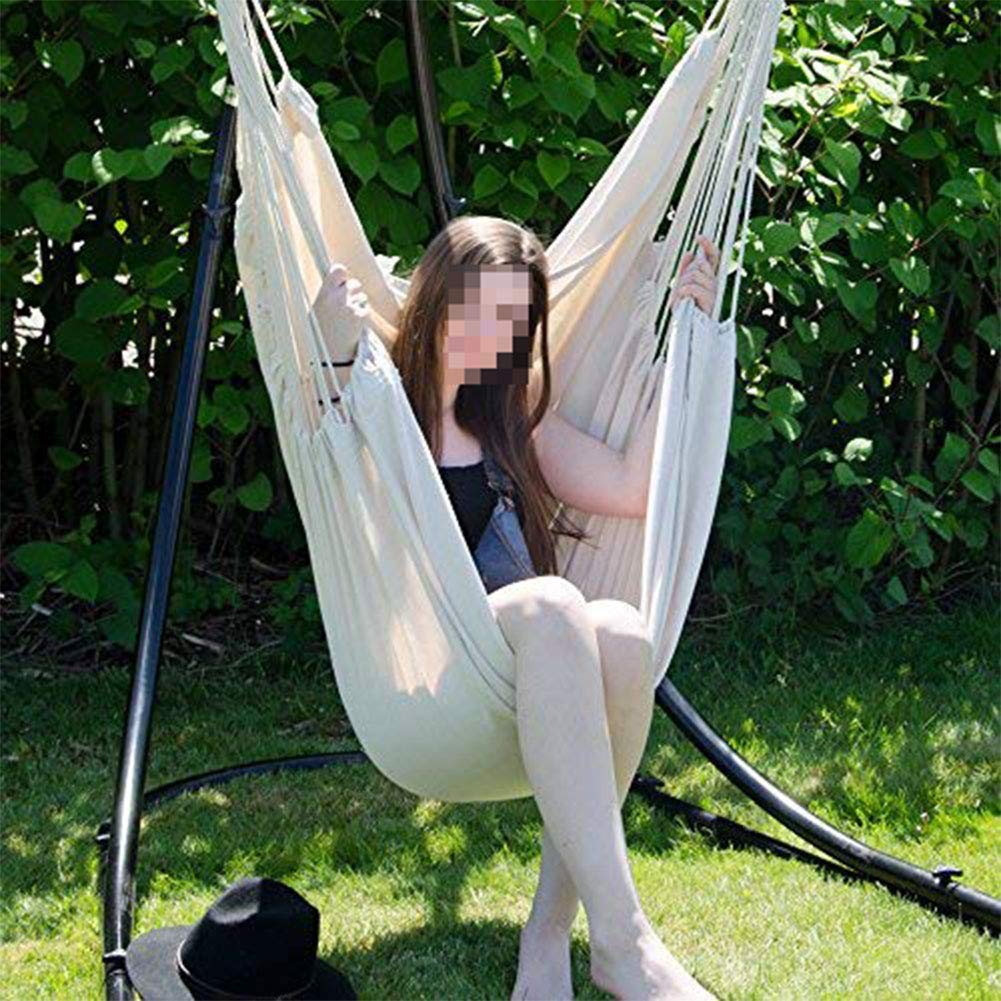 Amaca Poltrona Sospesa Cotone Ecrù Supporto In Legno Sedia Dondolo Da Giardino  8435524594971