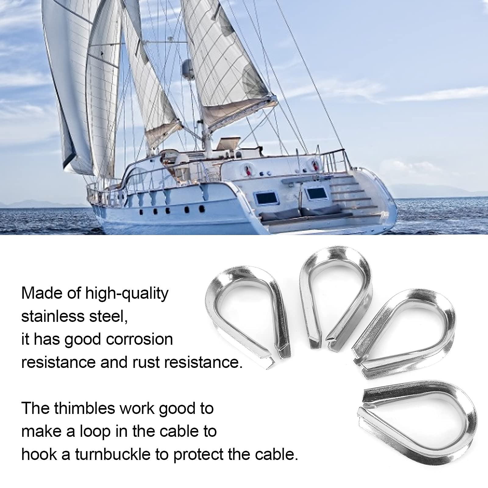 Drfeify Dedales de Cable de Cuerda de Alambre, 4 Uds 12mm M12 dedales de Cable de Cuerda de Alambre de Acero Inoxidable Aptos para Cable de Cuerda de Alambre de 1/2 Pulgada de diámetro
