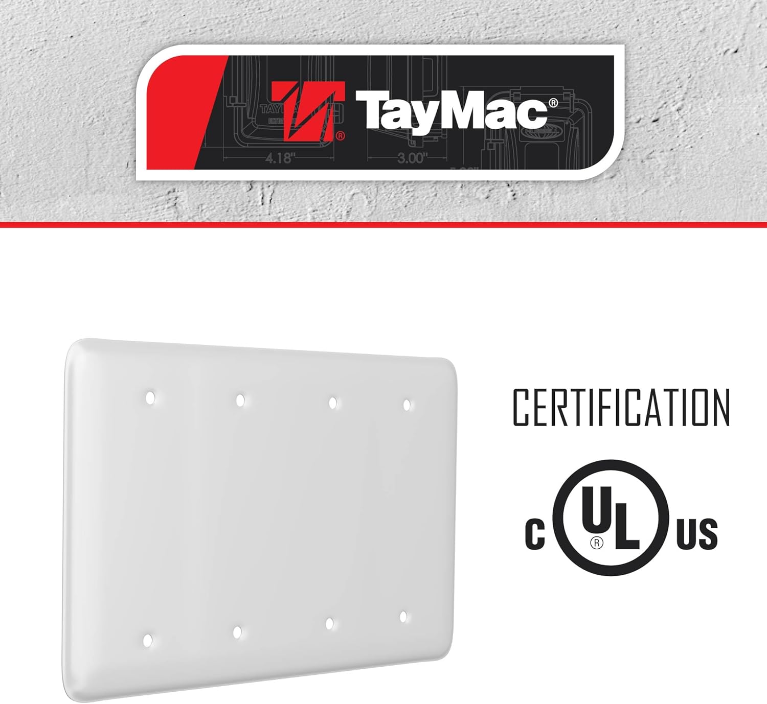 TayMac WRW-BBBB 0.19 in x 8.19 in x 5 in 4-Gang White Smooth Metal Maxi 4-Blank Wall Plate WRW-BBBB, Outlet Cover Wall Plate with Screws, Electrical Outlet Cover Plate for 4 Devices