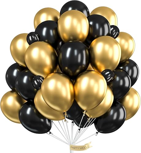 Miniatura 17 de PartyWoo Globos Negros y Dorados 66 piezas 12 Pulgadas Negro Mate Blanco Cromado Dorado Metálico Globos de Confeti para Graduación Baby Shower