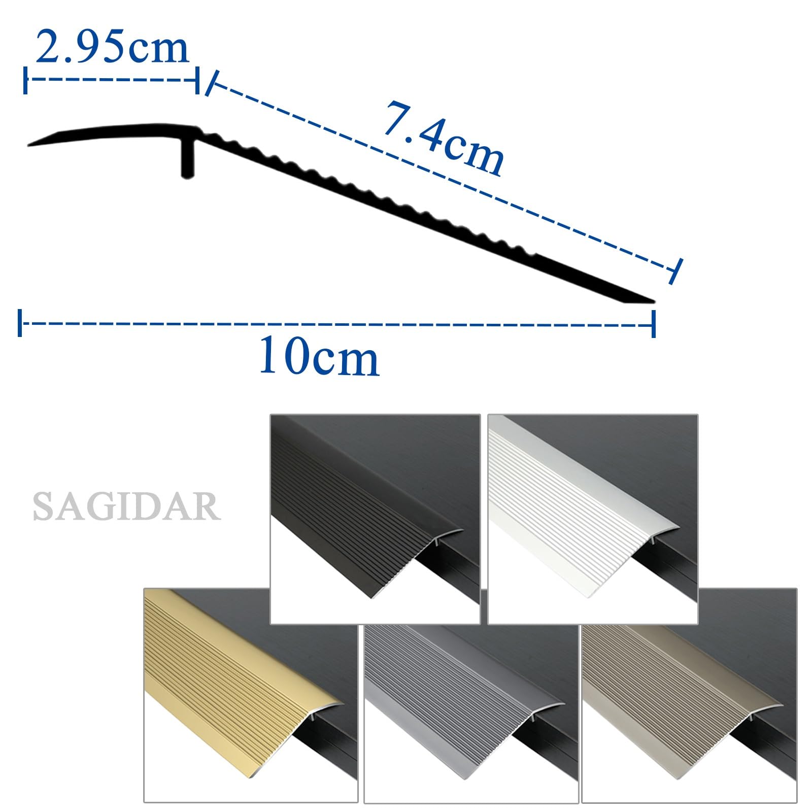SAGIDAR Rampe D'entrée Barre De Seuil, Profil De Compensation pour Sols, Barre De Seuil Multiniveau Antidérapantes, Seuils Réducteur Raccordement D'espace, pour Sol Irrégulier/Bords Tapis