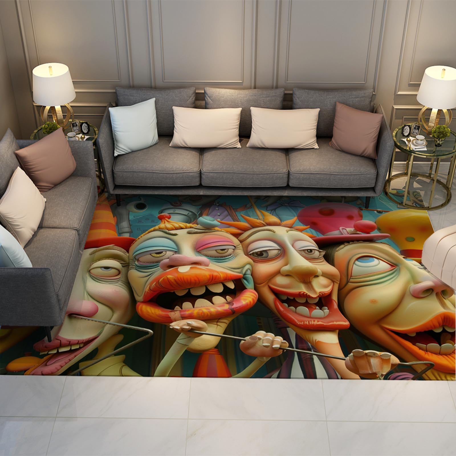 ラグ・カーペット FACE Too much pain Rug Amazon.com: Abstract Area Rugs Funny Smiling Face Pattern Rugs Low