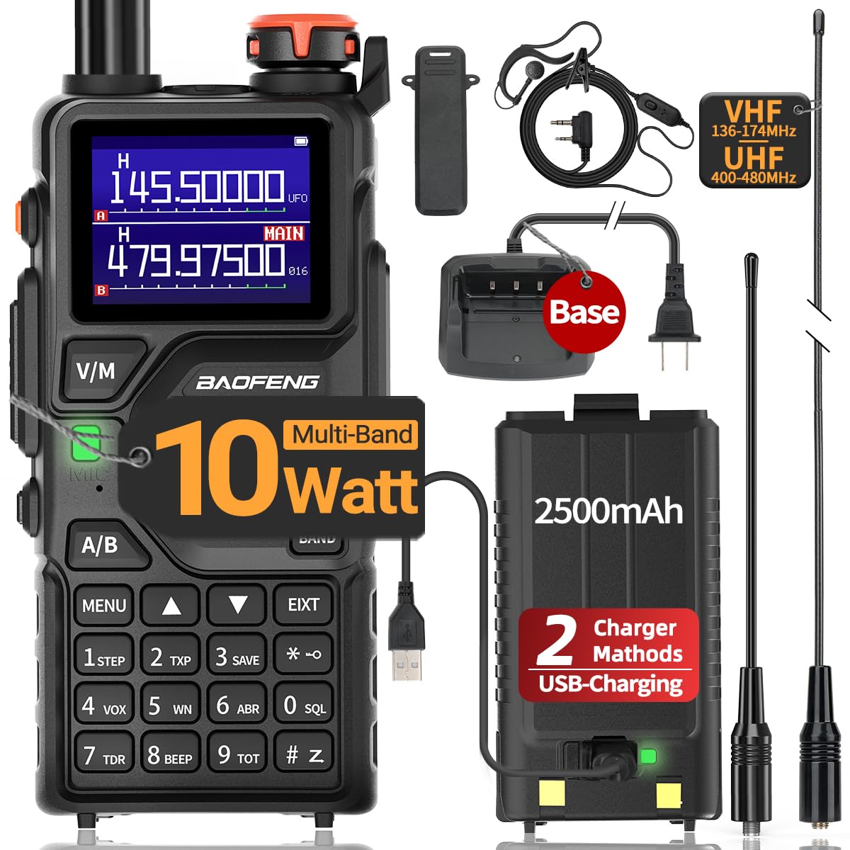 BAOFENG Radio K5PLUS Ham Radio UV5R Upgraded Handheld UV-K5 Walkie Talkies Long Range Two Way Radio,GMRS Radio with Copy Frequency,AM,USB-C Charging for Hunting Survival Gear
