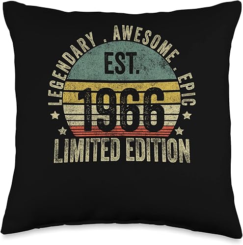 57th Birthday Vintage 57 Year Old Est 1966 Limited Edition - Almohada de 16 x 16 pulgadas, multicolor