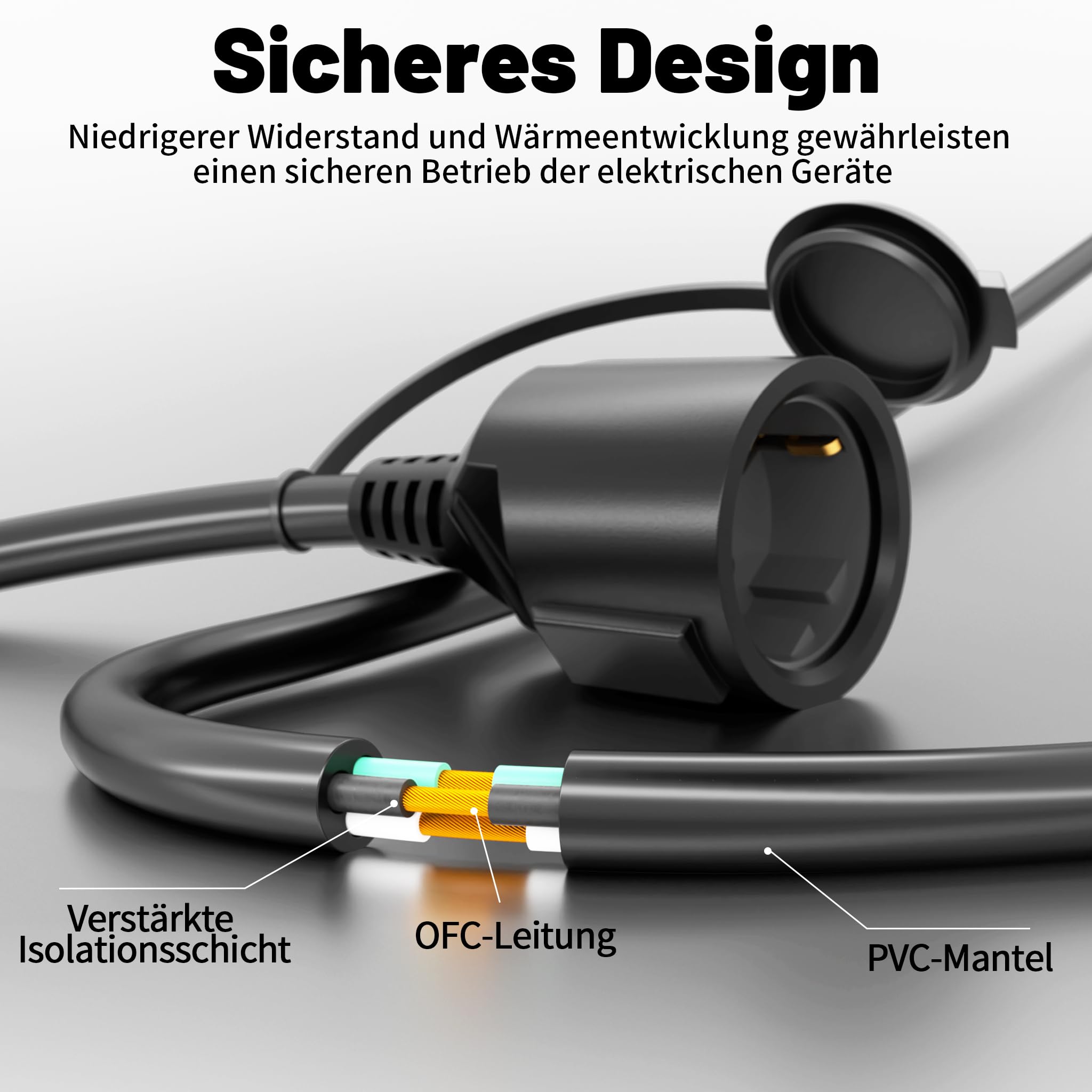 POWGRN Cable alargador para exteriores de 25 m, color negro, cable de goma pesado H05RR-F 3G1,5, cable de alimentación flexible con cinta de almacenamiento, adecuado para exteriores
