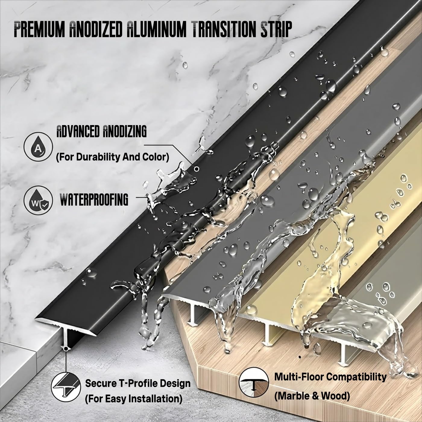 Profilé De Transition Sol En T Aluminium 90cm, Barre De Seuil Pour Porte