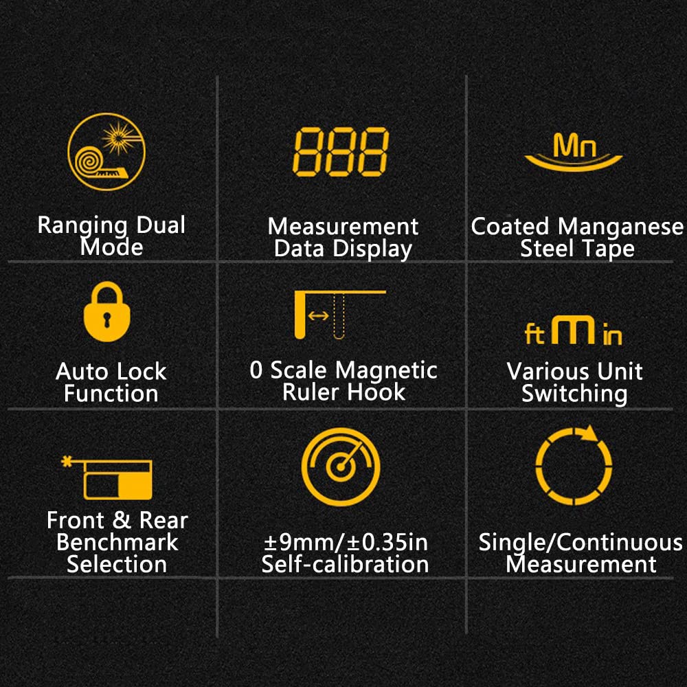 Laser Messgerät Massband, Digitales Laserdistanzmessgerät mit LCD -Display, Lasermessung 196 ft, Maßband 16 ft