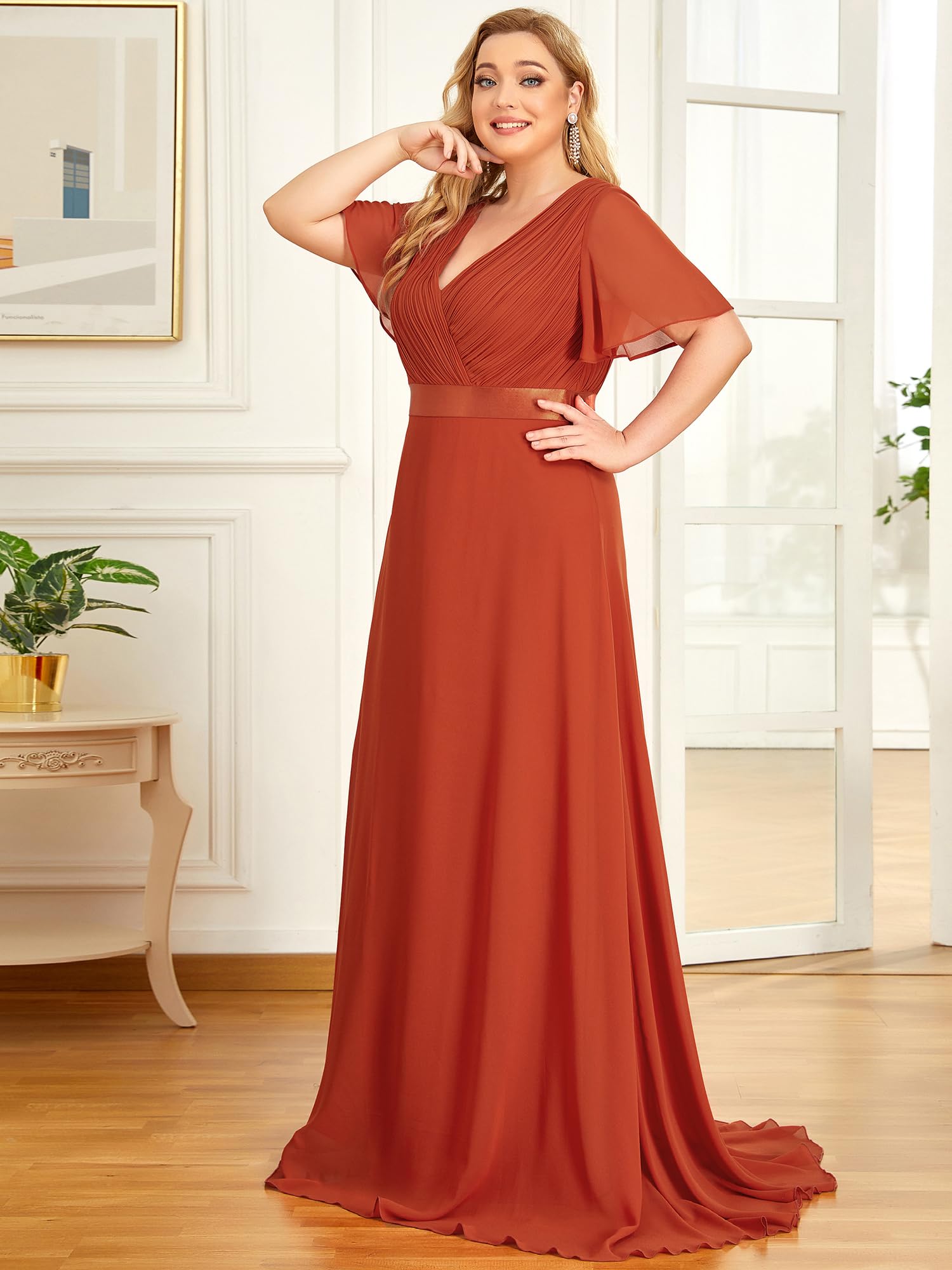 Ever-Pretty Robe de Soirée Grand Taille Mousseline Col V Femme Demoiselle EP09890-PL