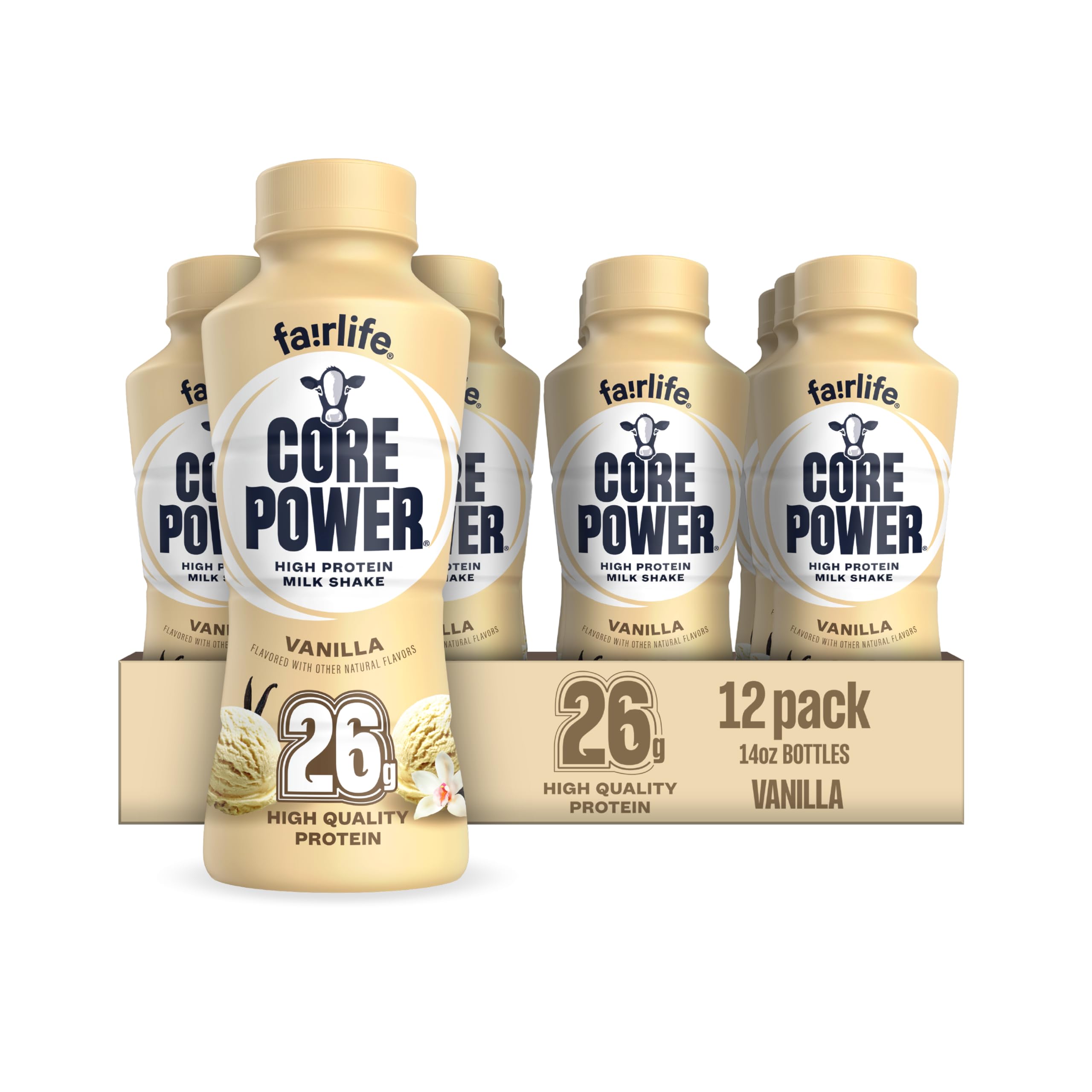 Core Power Protein Shake, Vanilla, 26g Bottle, 14oz, 12 Pack