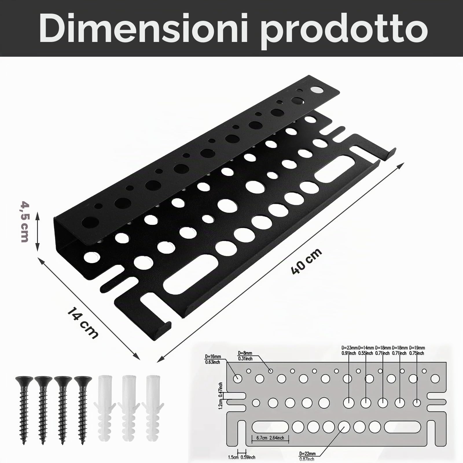 Supporto da parete per cacciavite,Portacacciavite da parete - supporto lavoro Porta Cacciaviti, Portautensili per Cacciaviti, Pinze Forbici, Chiavi Inglesi (Nero)