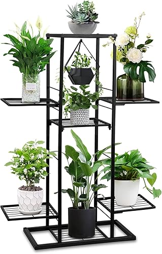 OUDUOPLANT Soporte de metal para plantas de 5 niveles para interiores y exteriores, soportes negros para plantas de interior múltiples, estante