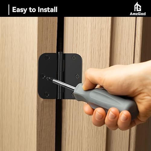 Miniatura 7 de Bisagras de puerta color negro mate, paquete de 108 bisagras negras para puerta de 3.5 pulgadas redondeadas para puertas interiores con esquinas de