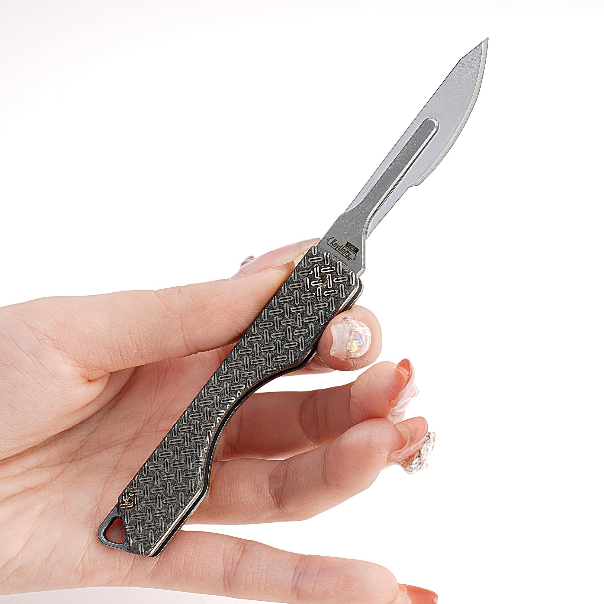 KeyUnity KK01KUP Coltello Pieghevole in Titanio, Coltello Tascabile EDC con Lama Sostituibile #24, per Caccia all'Aperto, Campeggio, Pesca, Escursionismo per Uomini e Donne (Modello KU)