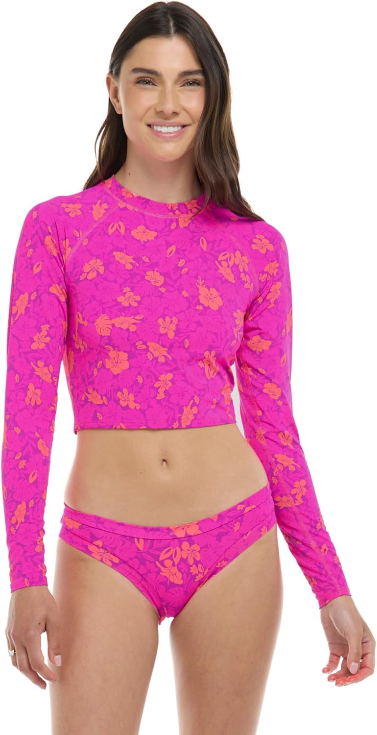 Body Glove Women's Standard Let It Be Long Sleeve Crop Top Rashguard with UPF 50