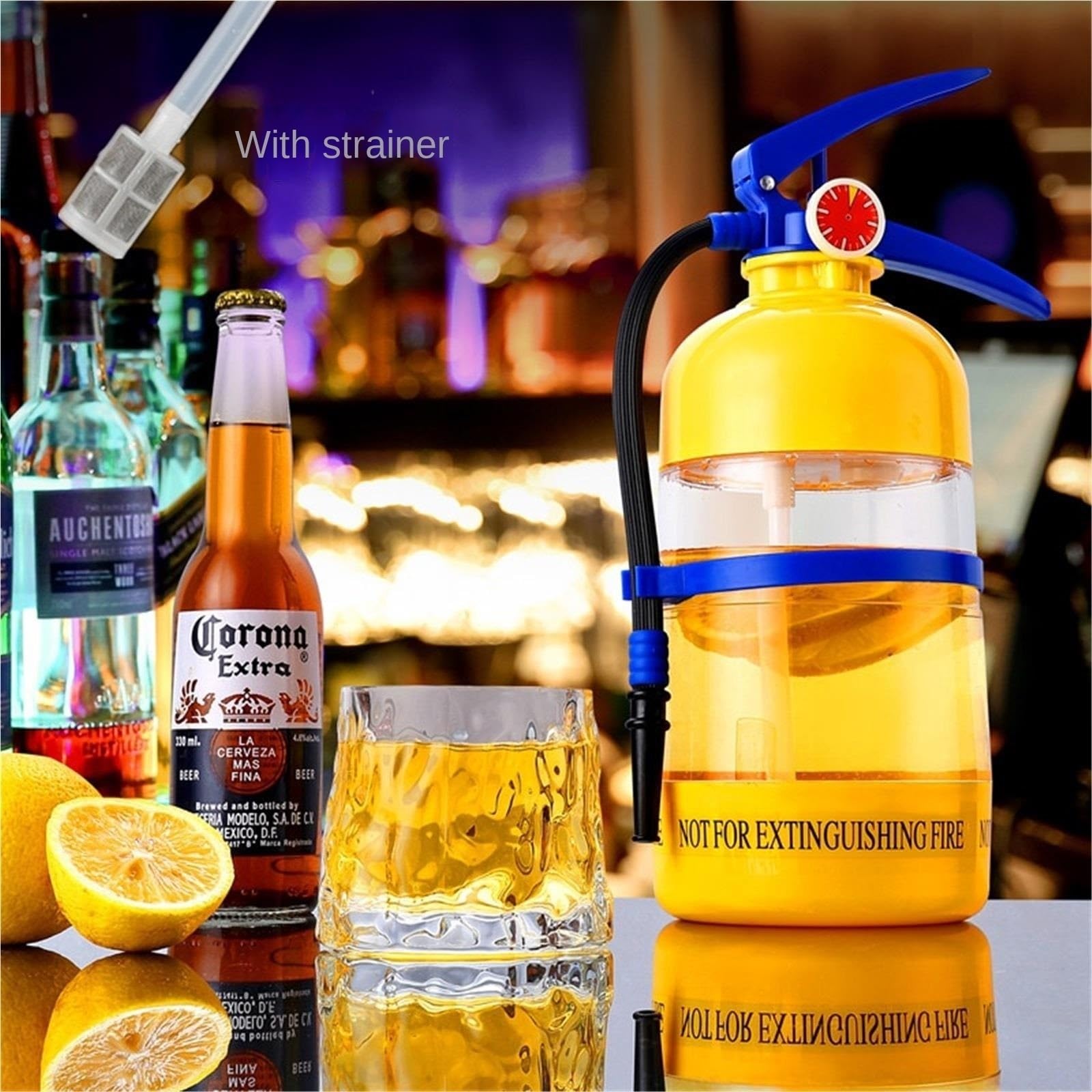 Distributore di bevande con contenitori, Estintore Dispenser di succo liquore birra a pressione manuale for feste Giallo 1,5 l