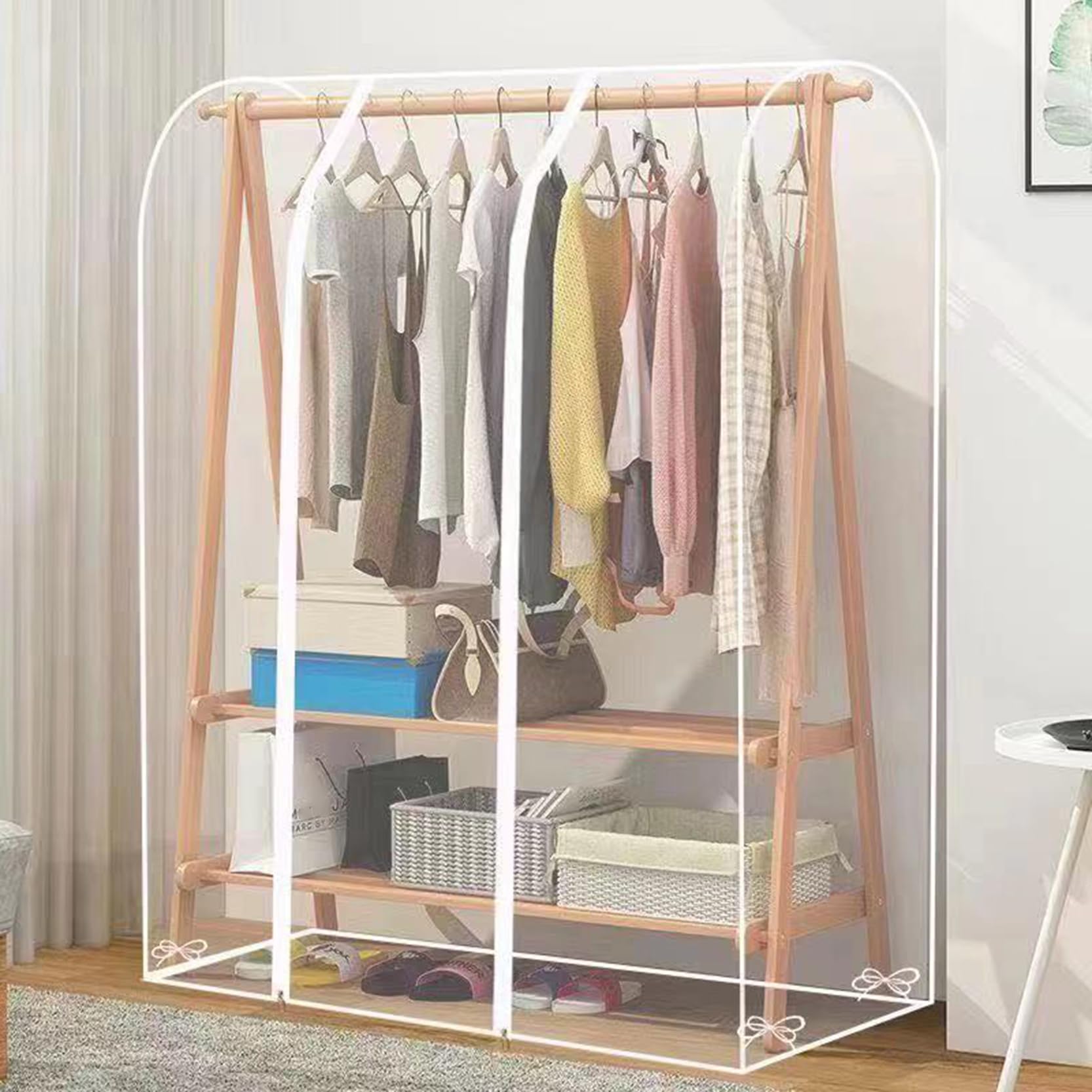 Kleiderstangenabdeckung mit 2 Reißverschlüssen, transparente/klare Kleiderständerabdeckung, groß, staubdicht und wasserdicht aus PEVA, Schutzhülle für Kleiderbügel zur Aufbewahrung von Kleid