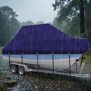 Marine Grade Waterproof Center Console Boat Cover with T Top Roof, Tear Resistant Trailerable Storage Covers, All-Weather Protection T-Top Boat Cover 24-26 ft, Beam Width Up to 106", Navy