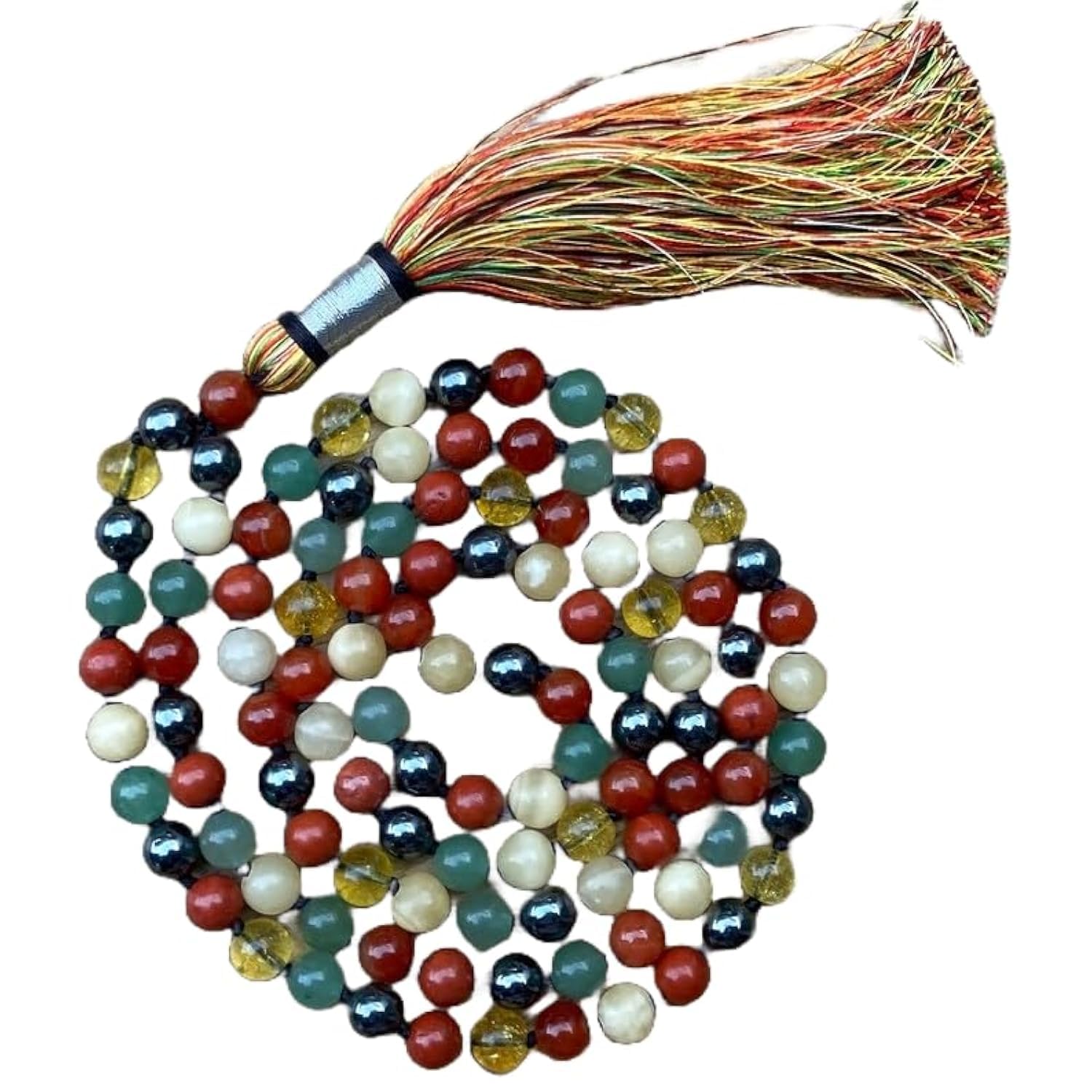 LKBEADS Naturalny hematyt, czerwony jaspis, onyks, awenturyn, kalcyt, cytryn, 8 mm, 108 koralików mala, duchowe, koraliki medytacyjne, Reiki, Japa Mala, buddyjskie koraliki modlitewne, bransoletka do