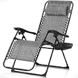 Grey Zero Gravity Chair, Zero Gravity Recliner, Zero Gravity Lounge Chair, Reclining Outdoor Chair, Anti-Gravity Chair for Indoor & Outdoor, Folding Reclining Chair w/Side Tray, Grey