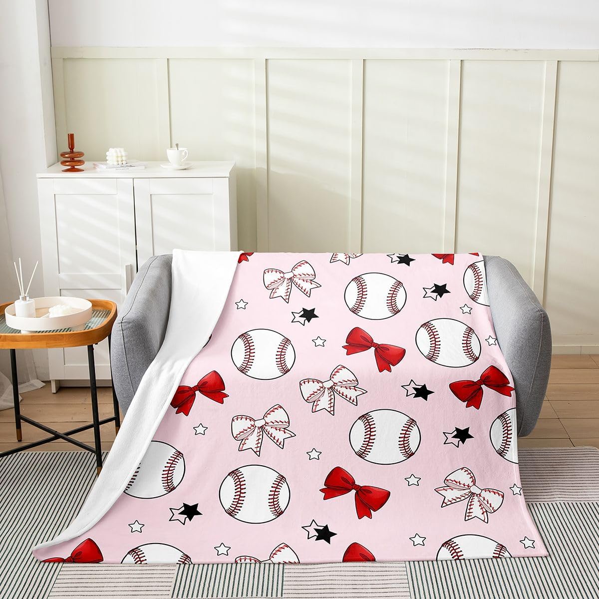 Castle Fairy Red Bowknot Bed Throws,Baseball Ball Games Sport Throw Blanket for Kids Boys Gift,Stars Bow Tie Dreamy Lightweight Blanket for Sofa,Baby Size (30 x 40 Inch)