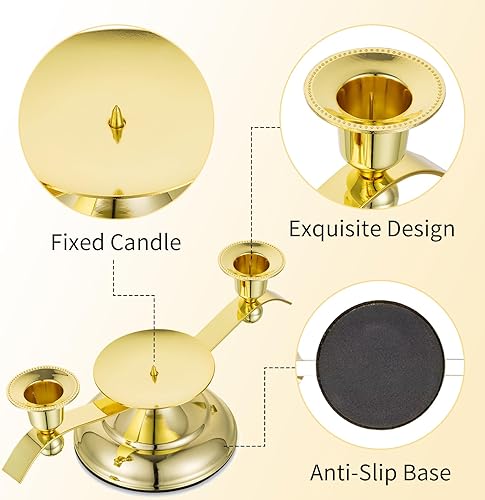 Miniatura 5 de Unity - Juego de portavelas para ceremonia de boda, soporte de vela Romadedi de metal dorado de 3 brazos para pilar, velas cónicas de unidad,