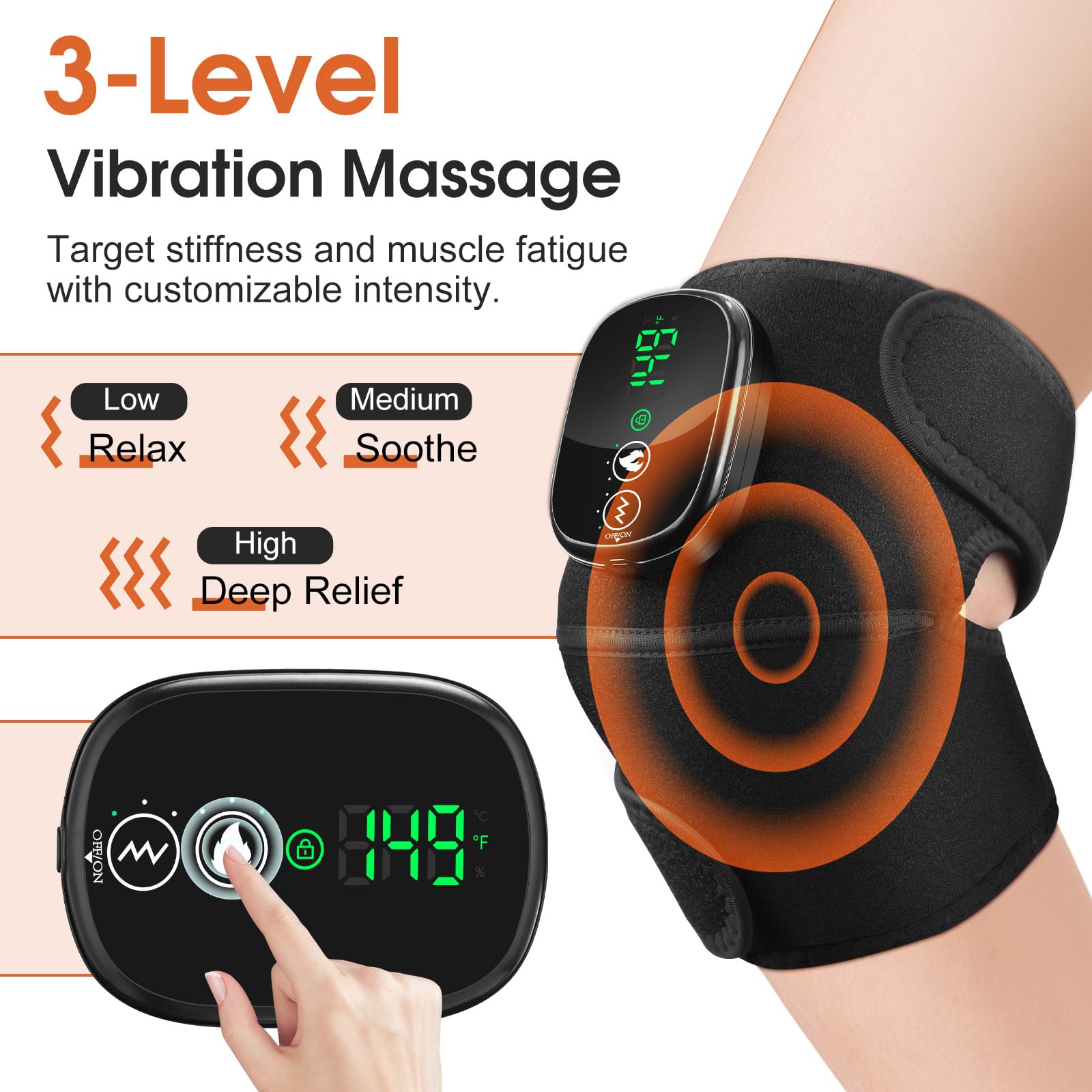 Kabellose beheizte Kniebandage mit Rotlicht und Vibration - Verstellbare Kniebandage mit 3 Wärmestufen, 3 Massagemodi, 5000mAh Akku - Tragbares Heizkissen für Kniestütze und Muskelentspannung