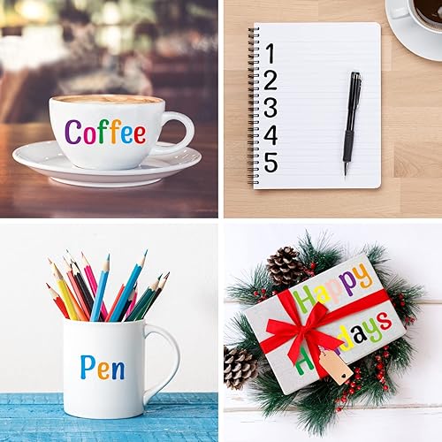 Miniatura 5 de 1512 piezas de 12 hojas de calcomanías de letras  Calcomanías de vinilo con números del alfabeto, calcomanías autoadhesivas para artes y