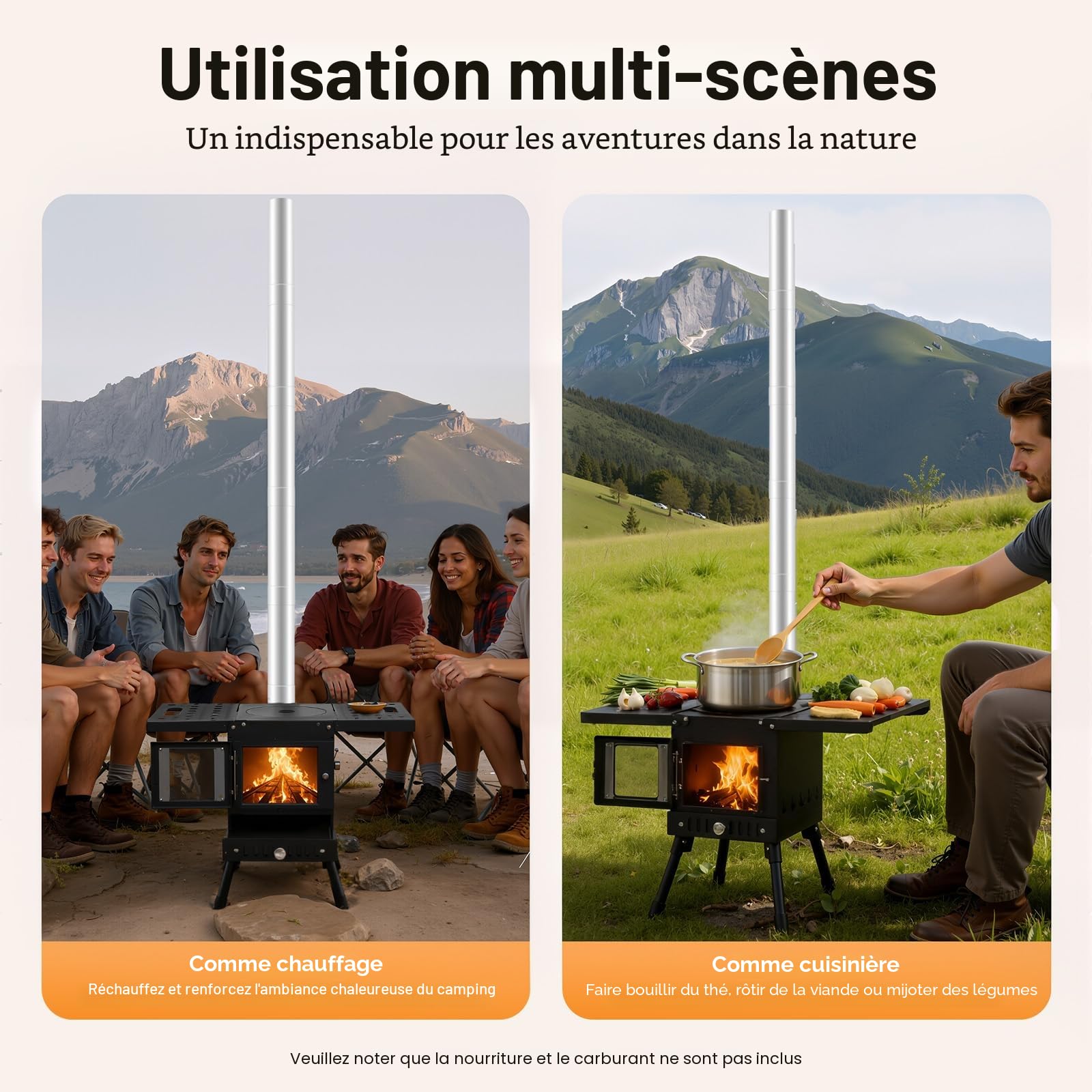 Four de tente, four de camping portable, four de tente avec tube et gants, 31,5 x 22 x 21 cm, pour la cuisine et le chauffage en plein air