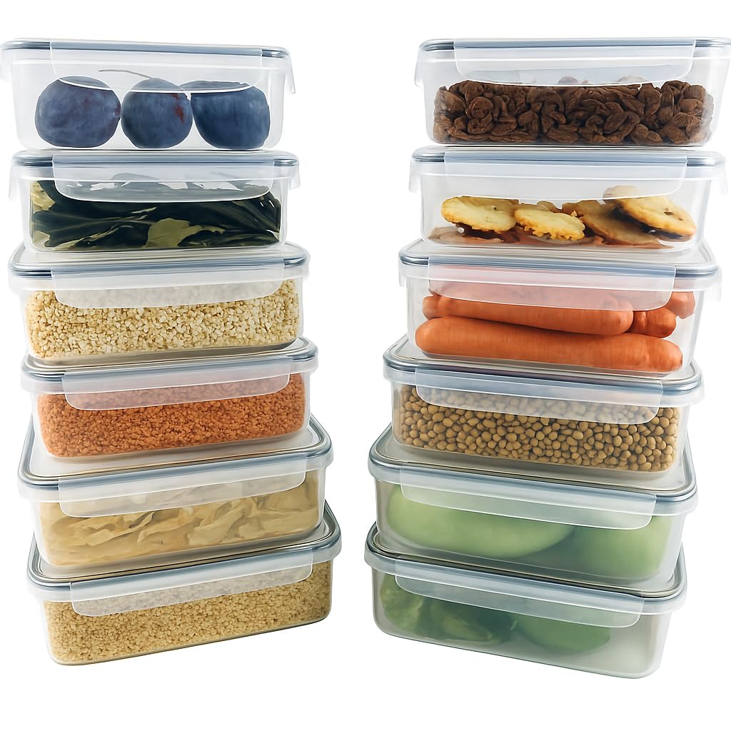 Panzy Home Transparent Tranparent Plastic Food Storage Set - Bpa-Free, Airtight, Leak-Proof Containers For Kitchen & Pantry, Microwave & Freezer Safe - (12 Containers & 12 Lids) Leftover Lunch Boxes