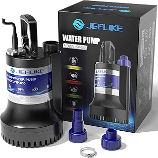 JEFLIKE 1/3HP Sump Pump Submersible Water Pump Pond Pump 2450GPH for Pool Draining Portable Utility Pump Garden Basement Flood Drain Sub Pump with Universal Hose Adapter
