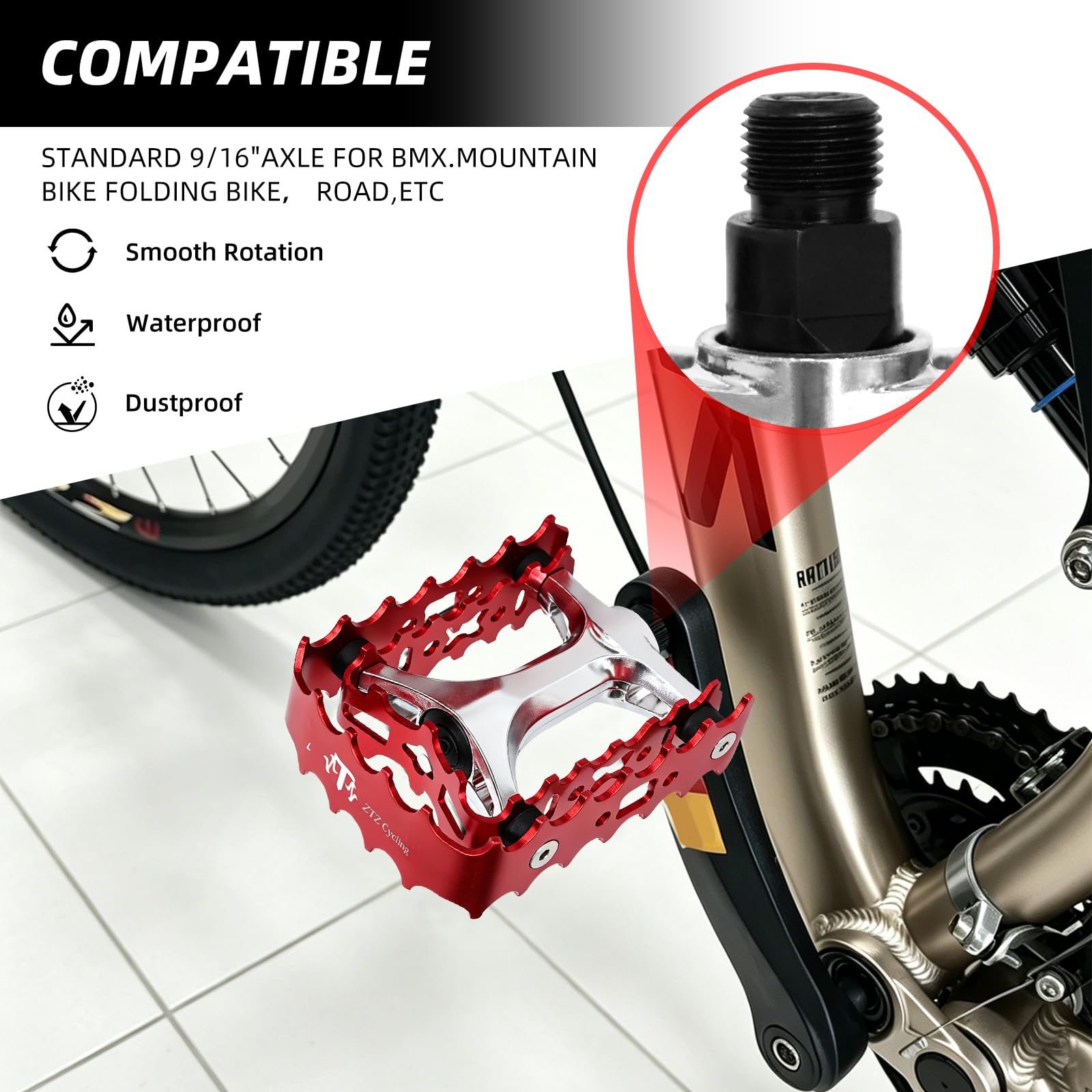 Pedali MTB Pedali per Mountain Bike 9/16 Cuscinetto sigillato, Bicicletta in Alluminio Antiscivolo Resistente, Pedali Piattaforma per Bici Leggeri per BMX MTB