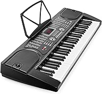 Vista 8 de Teclado de piano electrónico de la marca Hamzer, modelo 61-Key, portátil, con atril, taburete, auriculares y micrófono