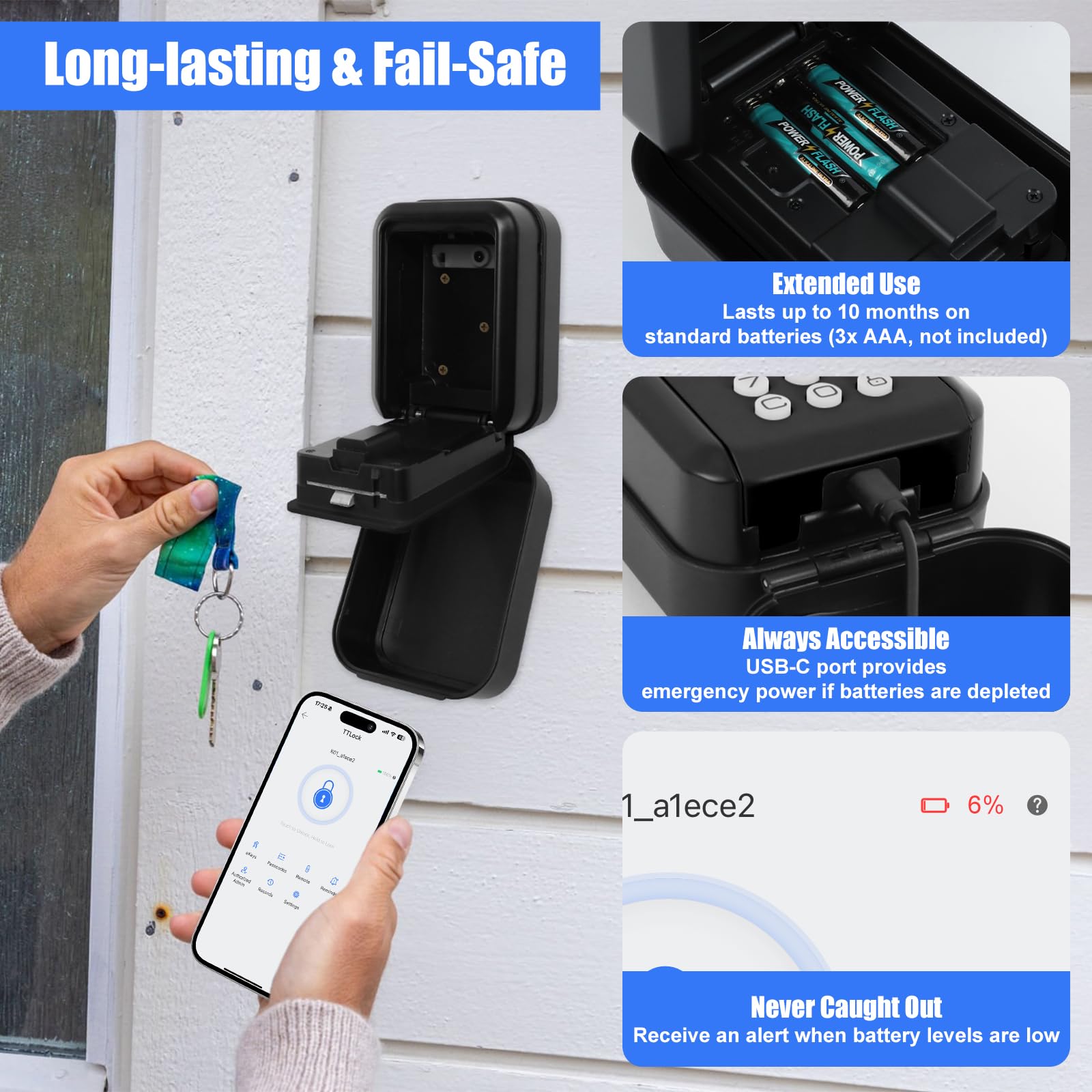 Cassetta Chiavi con Codice,Cassaforte per Chiavi Cassetta di Sicurezza IP65 | Cassetta Sicurezza Chiavi per Chiavis-Bluetooth con App TTLock, Cassetta Chiavi con Codice per Casa Garage Scuola Ufficio