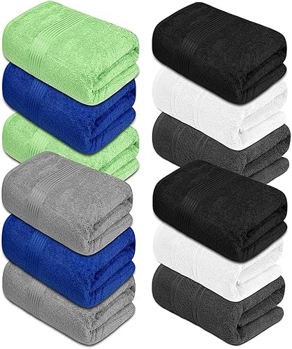 Paquete de 12 toallas de baño, 27 x 54 pulgadas, ultra suaves, 100% algodón, toallas de baño grandes, altamente absorbentes, ideales para piscina,