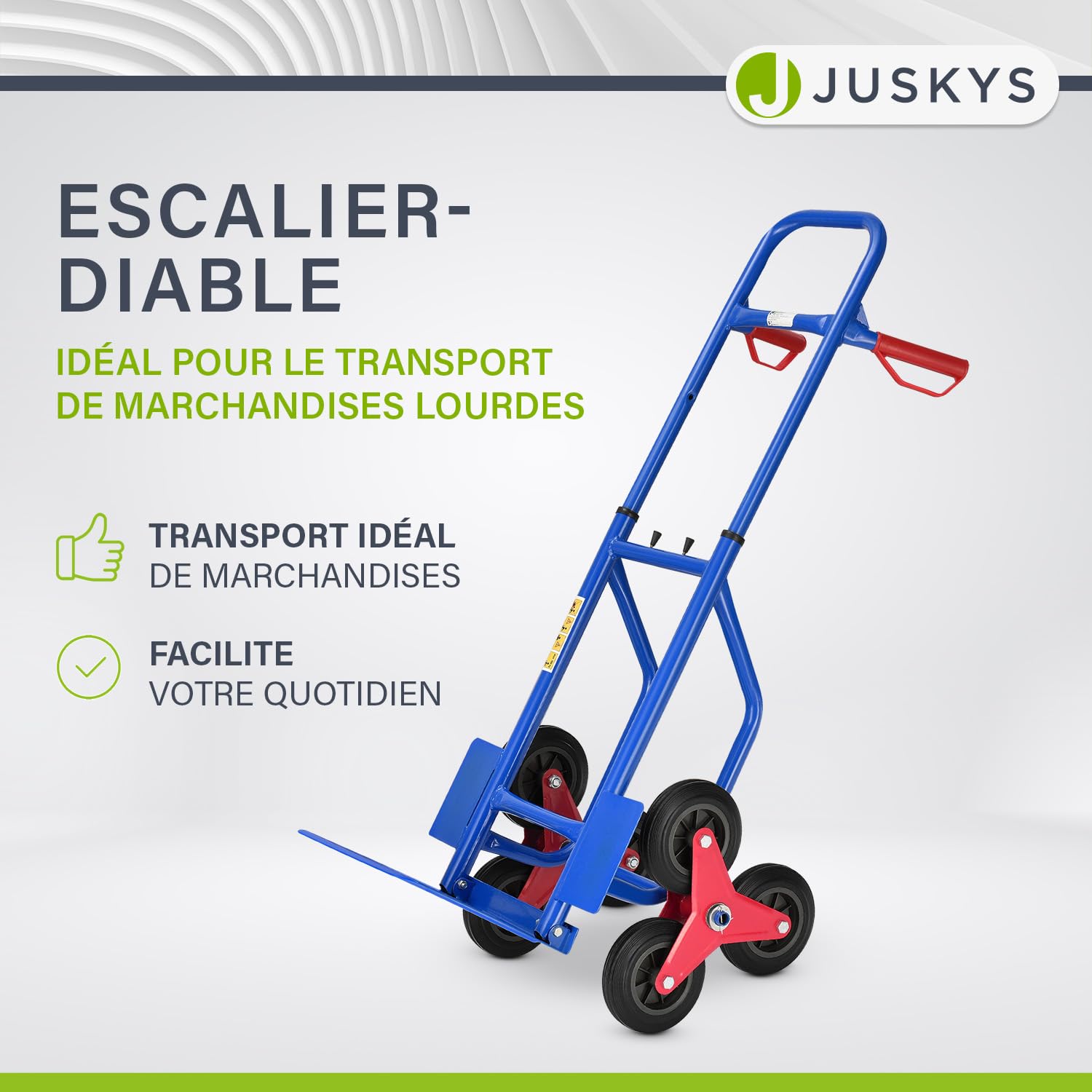 Juskys Diable d'escalier Pliable - Monte-escalier avec pneus en Caoutchouc Dur et Cadre en Acier - etiable pour déménagement & Objets Lourds Diable d'escalier