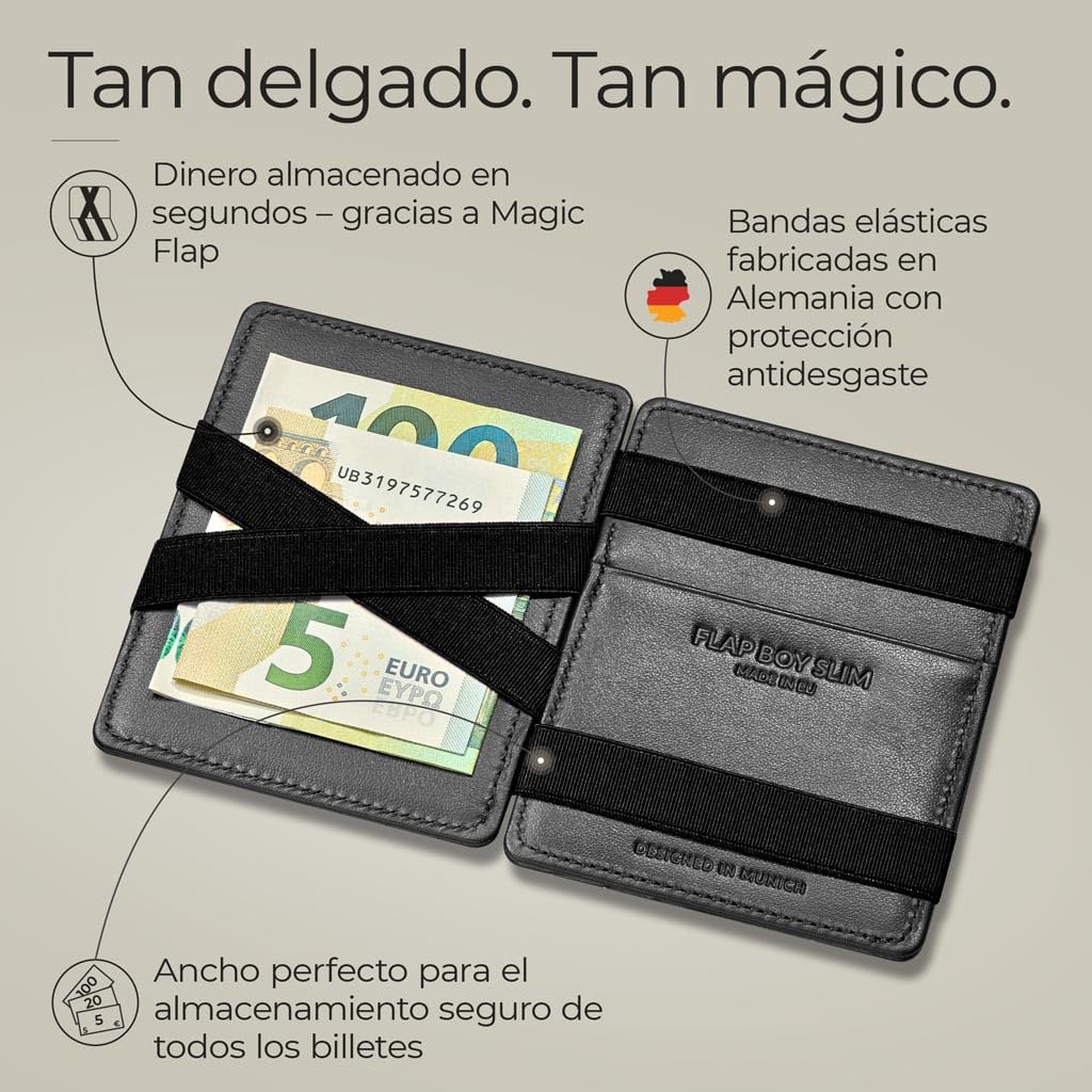 Jaimie Jacobs Flap Boy Slim Magic Wallet - Cartera Mágica con Protección RFID para Tarjetas de Crédito, Tarjetero para Hombre de Cuero Auténtico