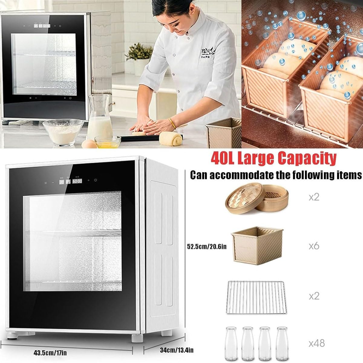 Elektrycznie ogrzewana szafka do pieczenia chleba, 40 l, komercyjna szafka do fermentacji ciasta z regulacją temperatury, 260 W, maszyna do fermentacji ciasta kuchennego, jogurtu, wina ryżowego, natto