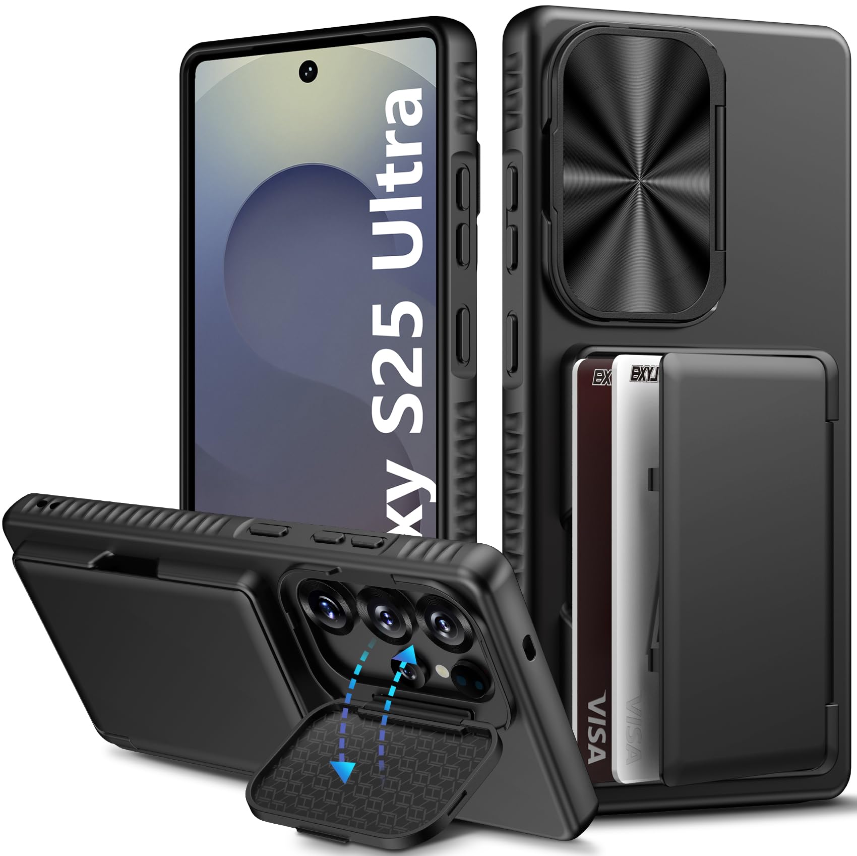 BXYJY for Samsung Galaxy S25 Ultra Wallet Case with Credit Card Holder (4-5 Cards), Camera Cover Stand & Military Grade Protection, Heavy Duty Men