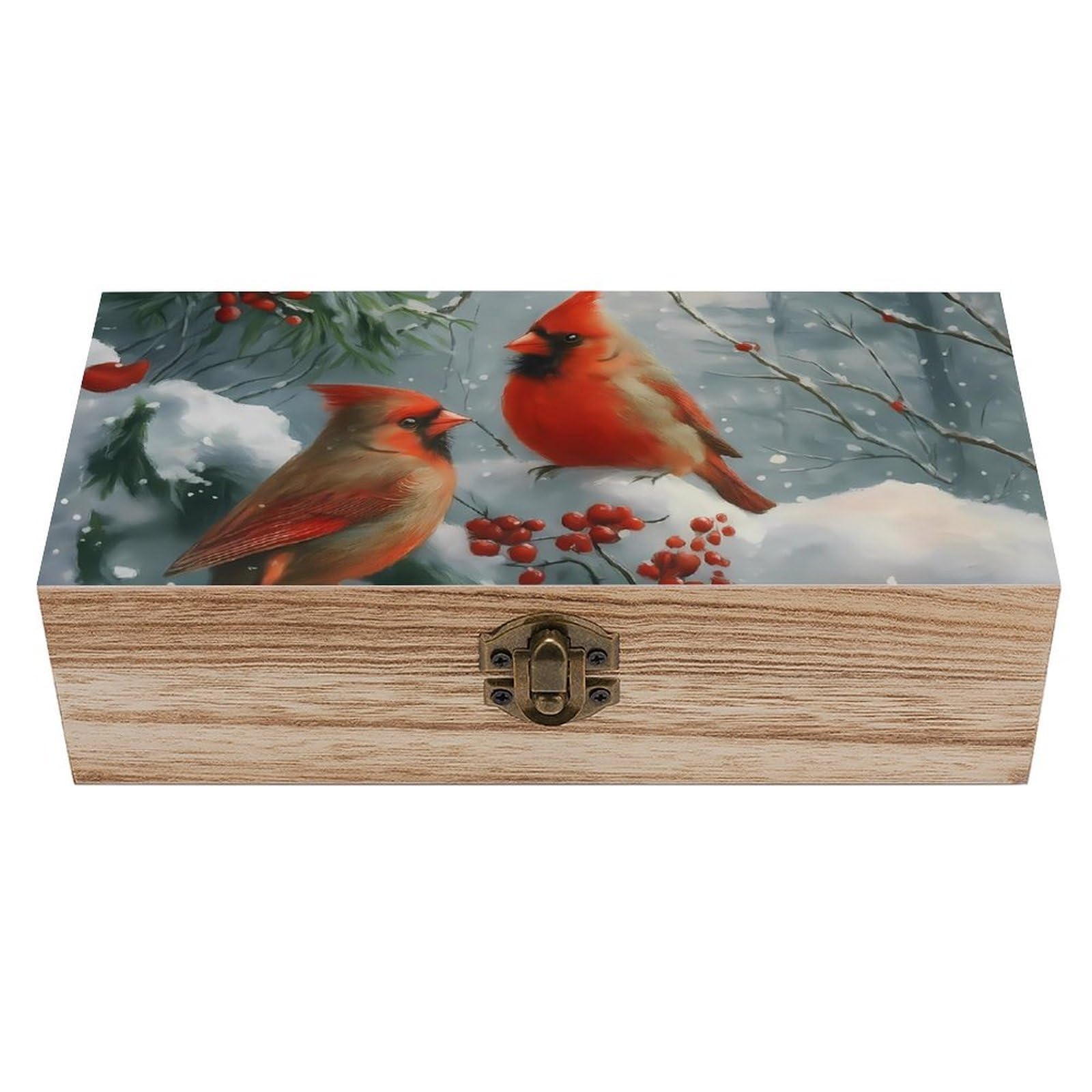HLBSDM Winter Red Cardinal Bird Retro Wooden Storage Box Jewelry Art Gift Boxs Decorative Keepsake Boxes