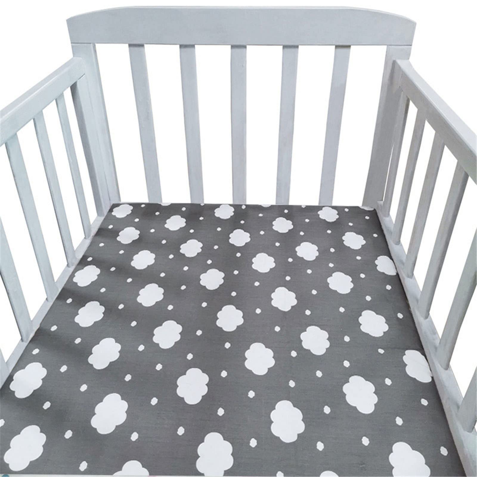 Hiseng Baby Crib Fitted Sheets, Microfiber Cot Mattress Bassinet Sheets Mattress Protector Nursery Bedding for Boys and Girls, Soft Breathable Durable - Cartoon Animal Star (Gray Cloud,110x60cm)