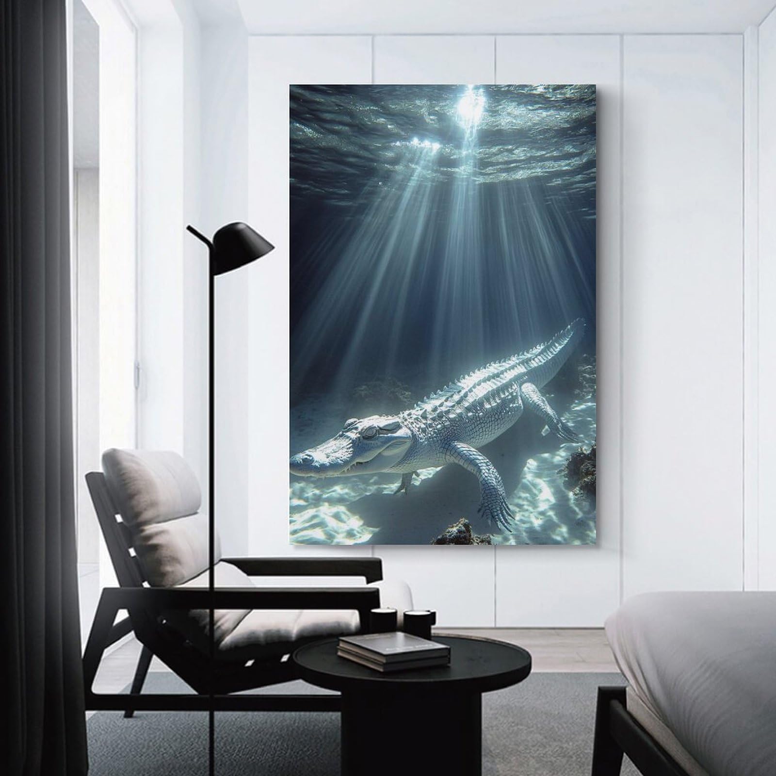 Junmoney Canvas Wall Picture Albino Alligator Underwater, 16x24inch(40x60cm), for Bedroom, Lounge Or Dressing Area, Stylish Decor for A Restful Room Update