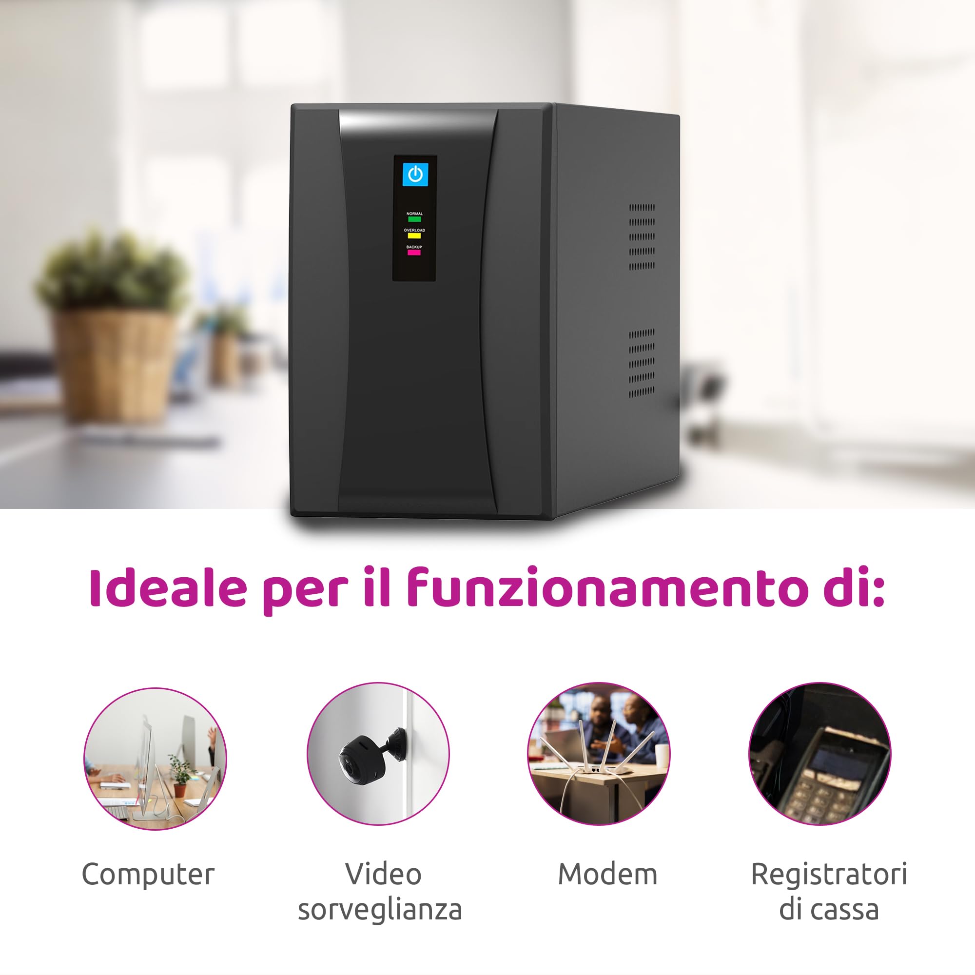 Melchioni MK UPS 1200VA Line Interactive, 2 Batterie 12V, Prese Schuko