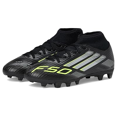 adidas Kids F50 Club Firm Ground/Multi Ground Cleats (Little Kid/Big Kid) Kids Shoes Black/Iron Metallic/Lucid Lemon