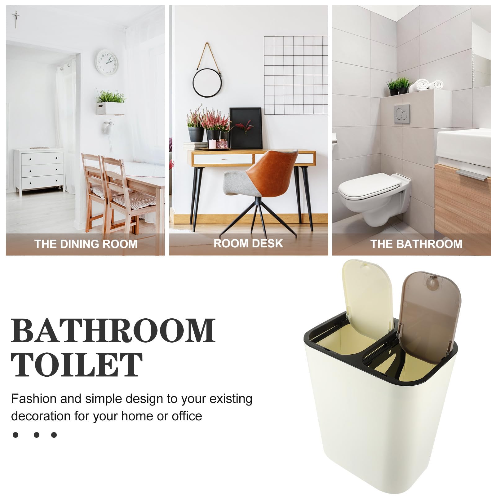 GANAZONO Doble Compartimento de Pp Blanco Diseño Simple y Versátil para Cocina y Hogar Tapa y Función de Pulsador