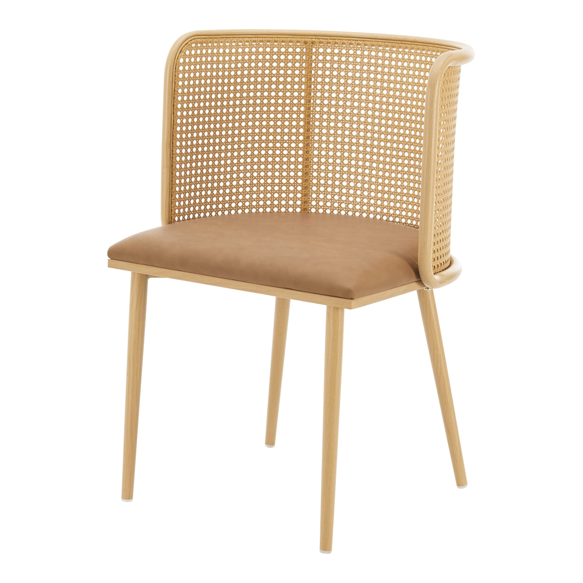 [en.casa] Set di 2 Sedie con Sedute Imbottite Rivestimento in Similpelle Marrone 2 Poltroncine con Schienale a Semicerchio in Rattan e Gambe in Metallo Effetto Legno