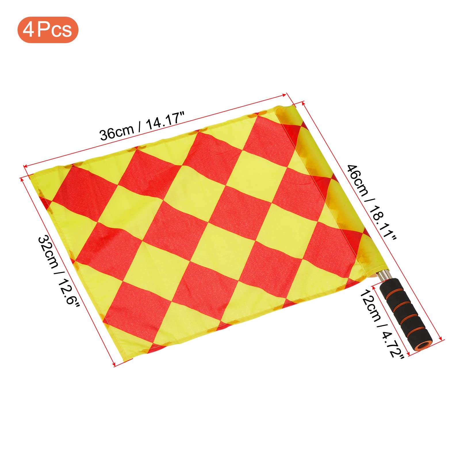 PATIKIL Referee Flag, 4 Pack Stainless Steel Pole Sponge Handle for Football Soccer Track and Field Sports Linesman Command Hand Signal, Diamond Checkered