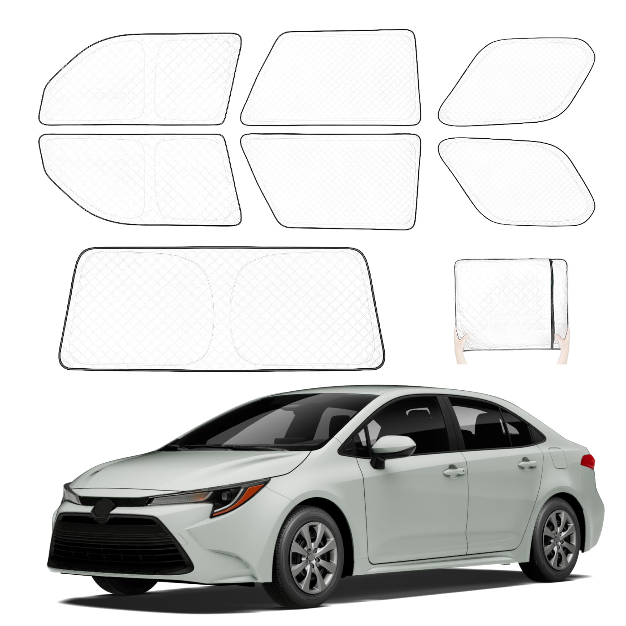 Window Sun Shade Compatible with Toyota Corolla 2019-2024 Update 5 Layer Custom Fit Protect Privacy Foldable Window Sunshade Kit Blocks UV Ray for Baby/Camping （5PCS）