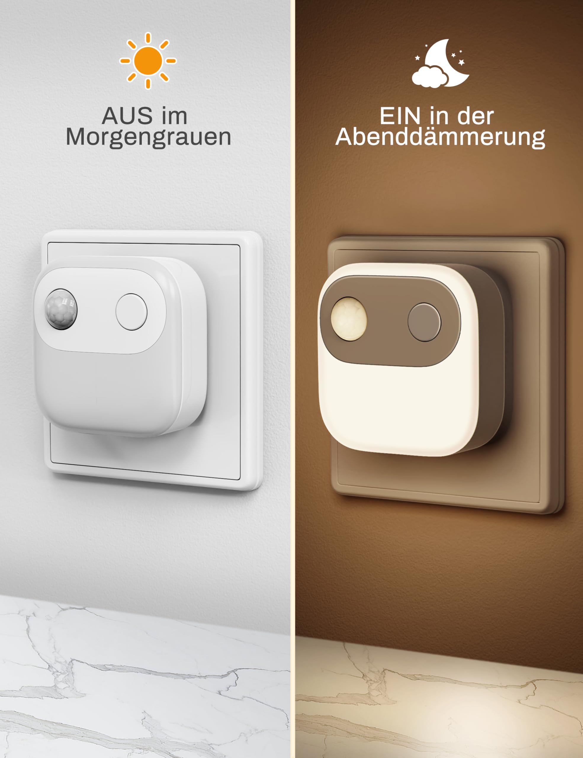 Emeritpro Luz nocturna enchufe con sensor de movimiento y crepuscular | brillo ajustable 30/60/100 Lm, 3000 K blanco cálido Luz nocturna para niños, ideal para escaleras, 4 Unidades