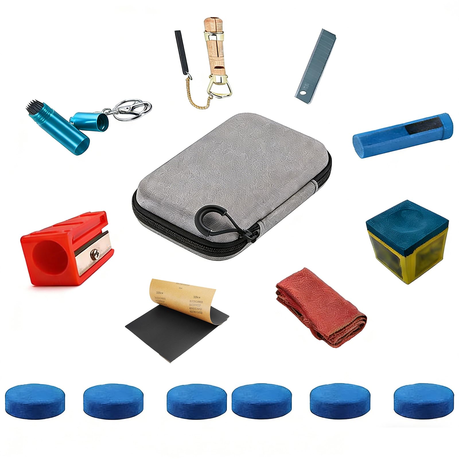 Snooker Cue Tip Clamp Repair Tool Kit for Billiard Cue Repair and Leather Replacement Billiard Accessories Snooker Tip Shaper Trimmer (grey 15ps)