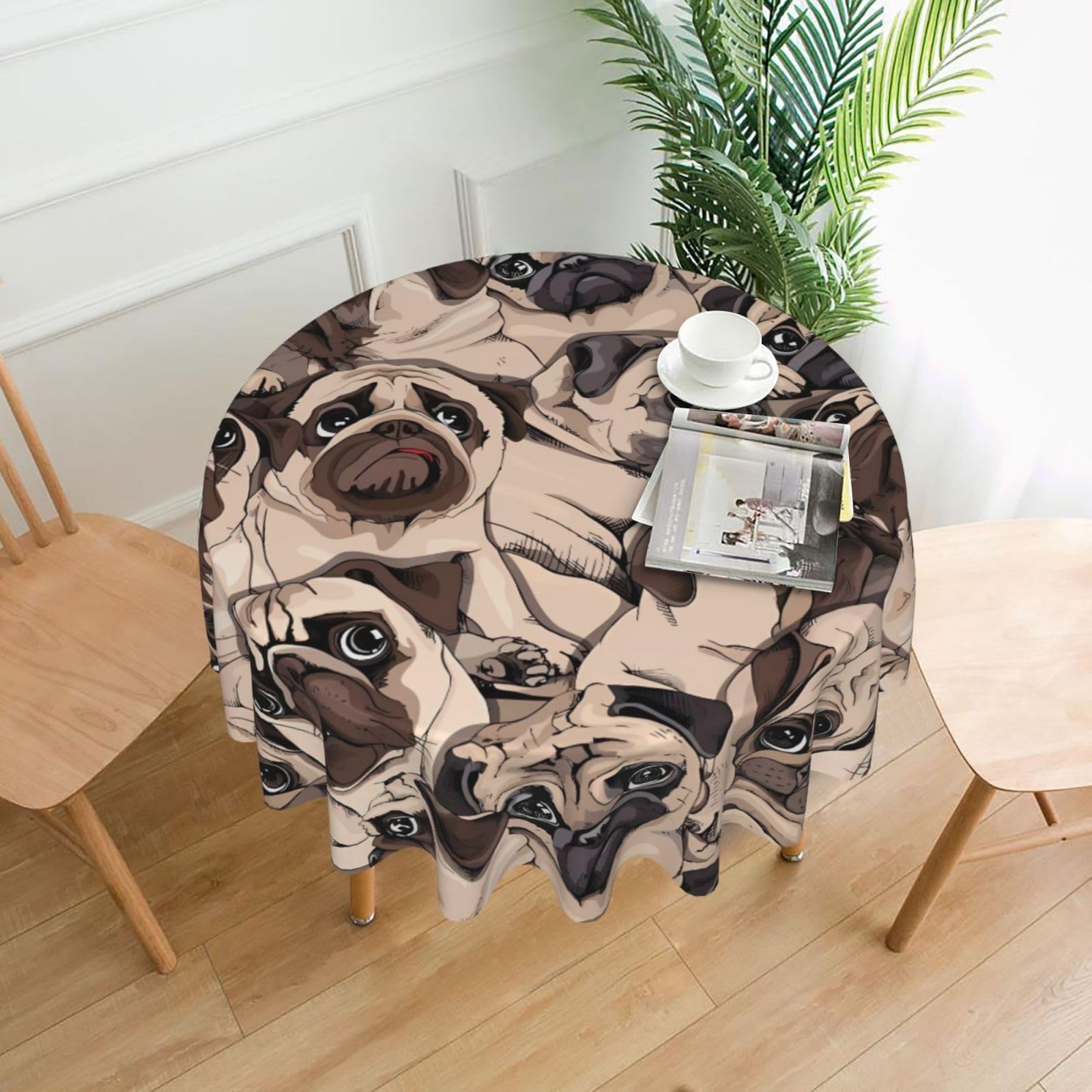 WHJSHOP dog Prints Round Decorative Tablecloth 60in – High-Grade Polyester Throw Cover for Dining Table Protection & Elegant Home Decor